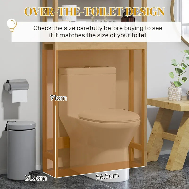 HOMCOM Bamboo Over-the-Toilet Storage Cabinet with Slatted Doors and Adjustable Shelf - Bathroom Organizer 4