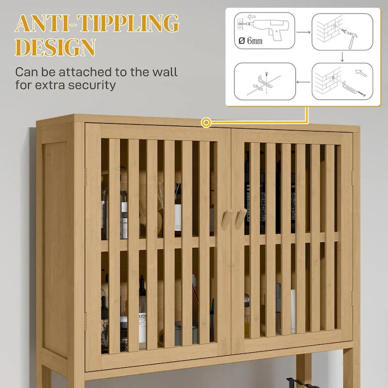 HOMCOM Bamboo Over-the-Toilet Storage Cabinet with Slatted Doors and Adjustable Shelf - Bathroom Organizer 7