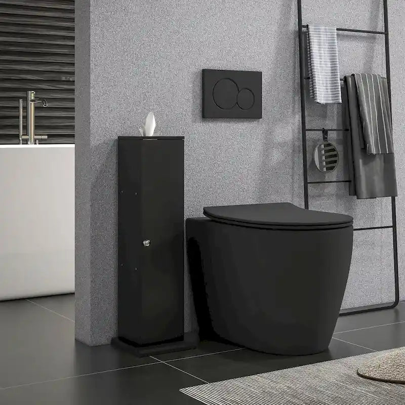 HOMCOM Compact Toilet Paper Cabinet - Corner Floor Storage Organizer with Doors and Shelves for Small Bathrooms 1