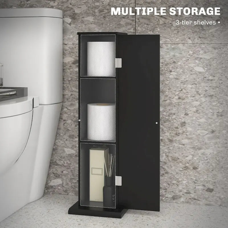 HOMCOM Compact Toilet Paper Cabinet - Corner Floor Storage Organizer with Doors and Shelves for Small Bathrooms 4