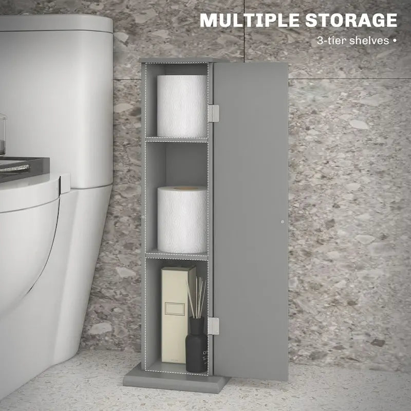 HOMCOM Compact Toilet Paper Cabinet - Corner Floor Storage Organizer with Doors and Shelves for Small Bathrooms 12