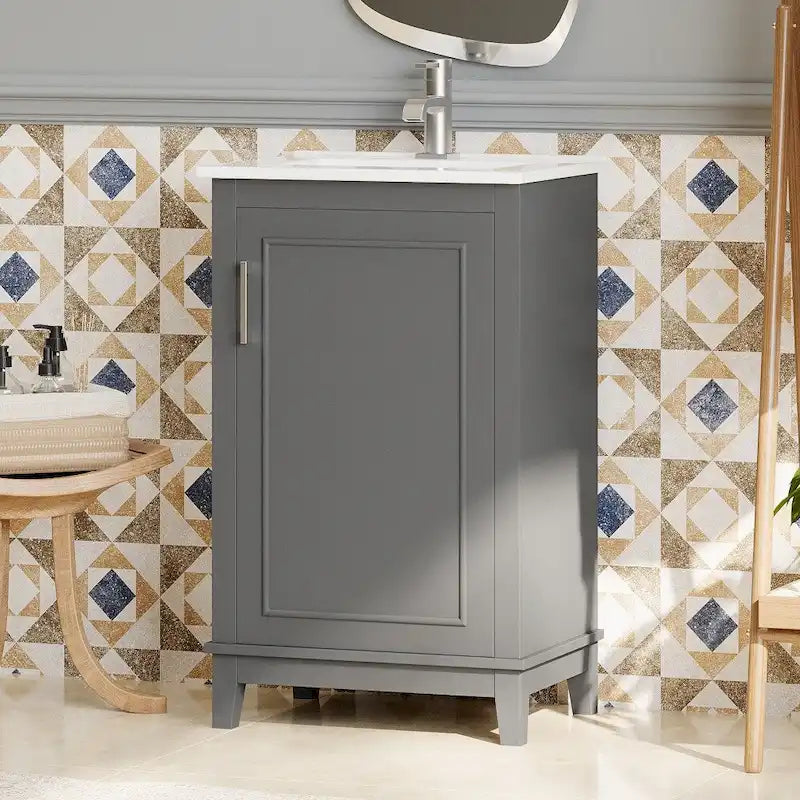 Contemporary 20-Inch Compact Bathroom Vanity Cabinet with Ceramic Sink 20