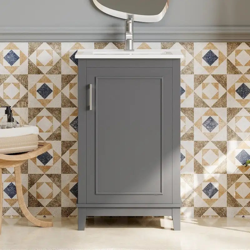 Contemporary 20-Inch Compact Bathroom Vanity Cabinet with Ceramic Sink 2