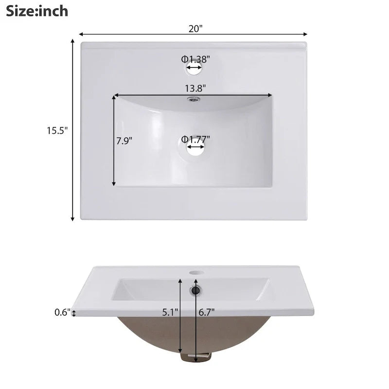 Contemporary 20-Inch Compact Bathroom Vanity Cabinet with Ceramic Sink 5