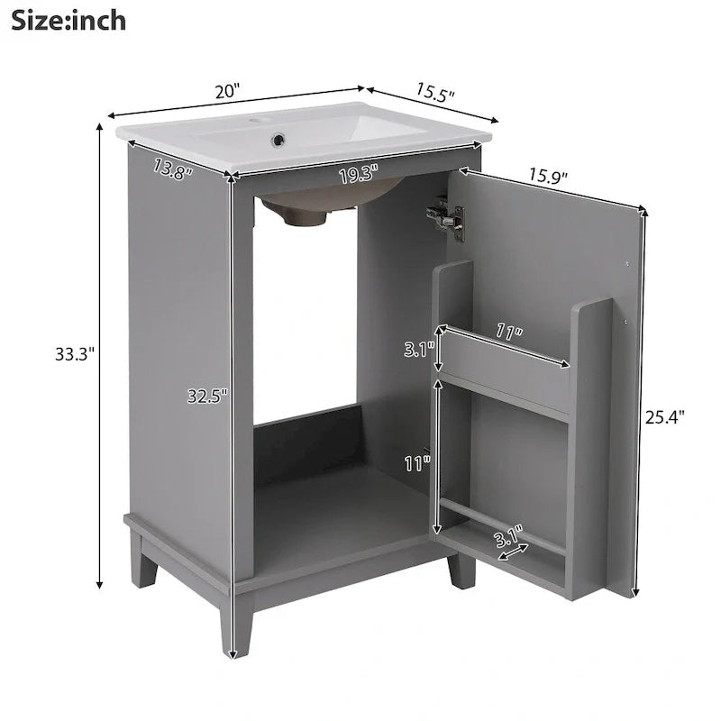 Contemporary 20-Inch Compact Bathroom Vanity Cabinet with Ceramic Sink 6