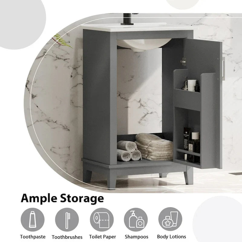 Contemporary 20-Inch Compact Bathroom Vanity Cabinet with Ceramic Sink 9