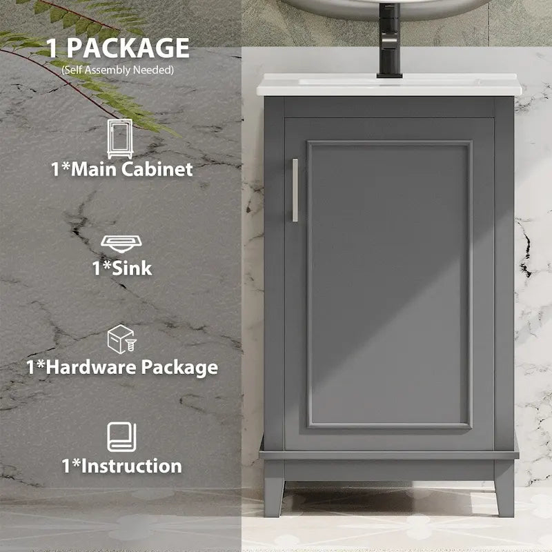 Contemporary 20-Inch Compact Bathroom Vanity Cabinet with Ceramic Sink 10
