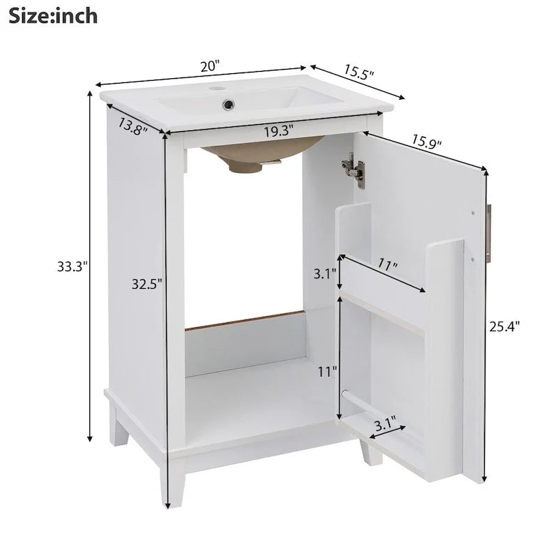 Contemporary 20-Inch Compact Bathroom Vanity Cabinet with Ceramic Sink 14