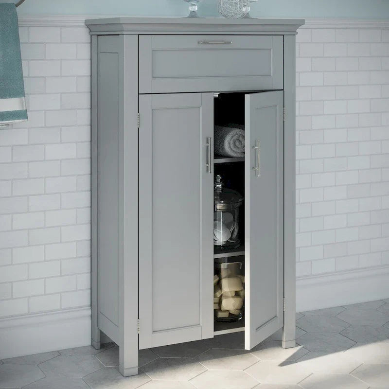 RiverRidge Somerset Gray Two-Door Storage Cabinet for Bathroom and Laundry with Drawer and Adjustable Shelf 1