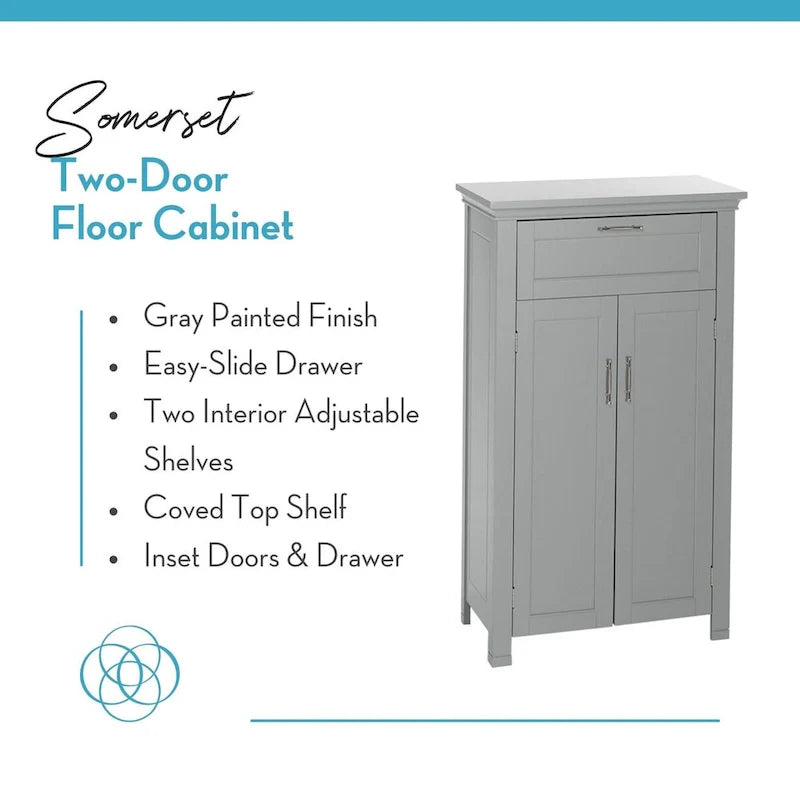RiverRidge Somerset Gray Two-Door Storage Cabinet for Bathroom and Laundry with Drawer and Adjustable Shelf 4