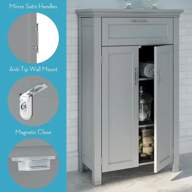 RiverRidge Somerset Gray Two-Door Storage Cabinet for Bathroom and Laundry with Drawer and Adjustable Shelf 5