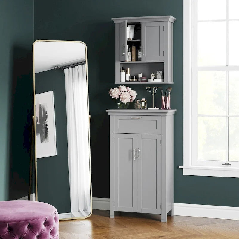 RiverRidge Somerset Gray Two-Door Storage Cabinet for Bathroom and Laundry with Drawer and Adjustable Shelf 10
