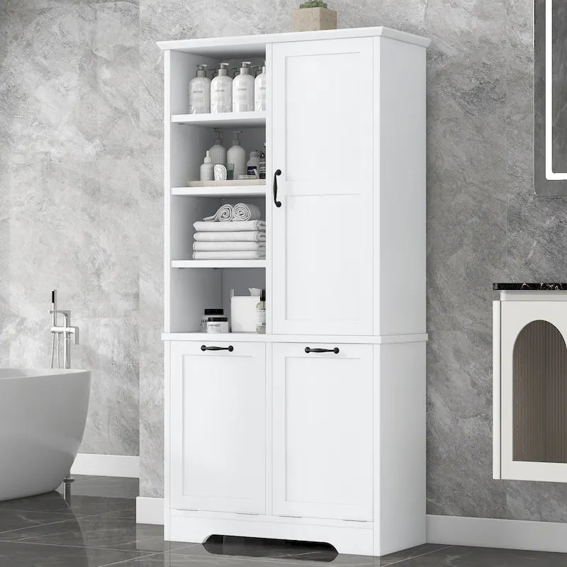 Multi-Functional Bathroom Storage Cabinet with Doors, Drawers, and Tilt-Out Laundry Hamper 19