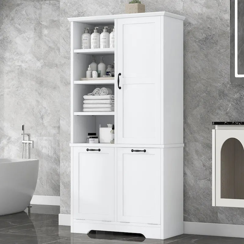 Multi-Functional Bathroom Storage Cabinet with Doors, Drawers, and Tilt-Out Laundry Hamper 1