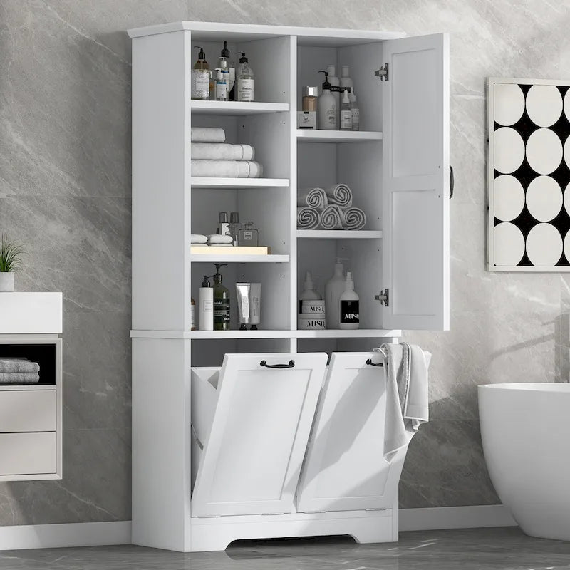 Multi-Functional Bathroom Storage Cabinet with Doors, Drawers, and Tilt-Out Laundry Hamper 2