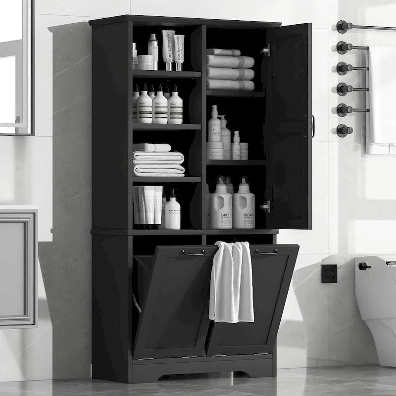 Multi-Functional Bathroom Storage Cabinet with Doors, Drawers, and Tilt-Out Laundry Hamper 4