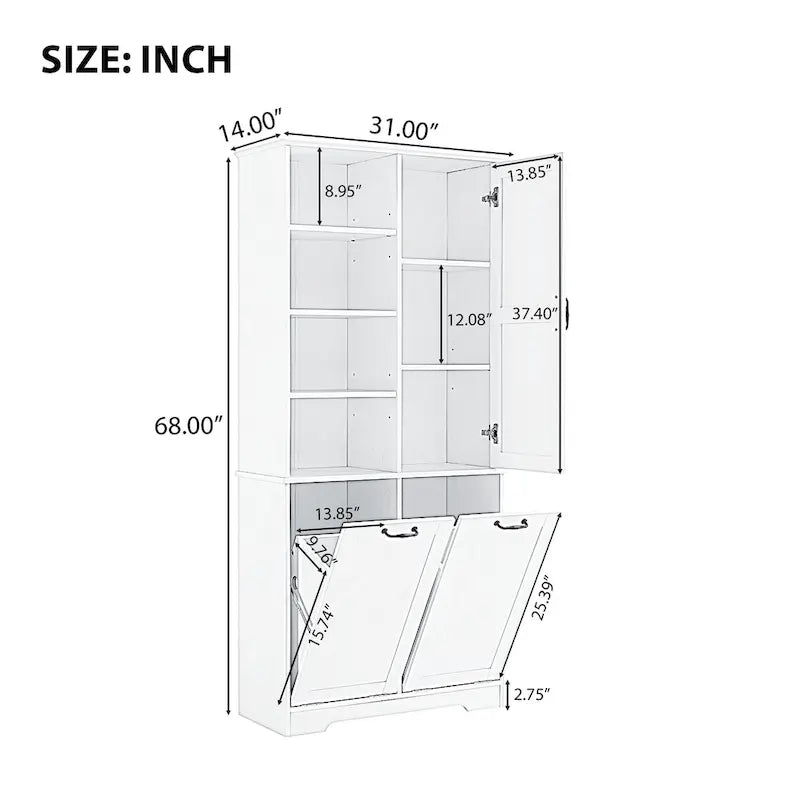 Multi-Functional Bathroom Storage Cabinet with Doors, Drawers, and Tilt-Out Laundry Hamper 5