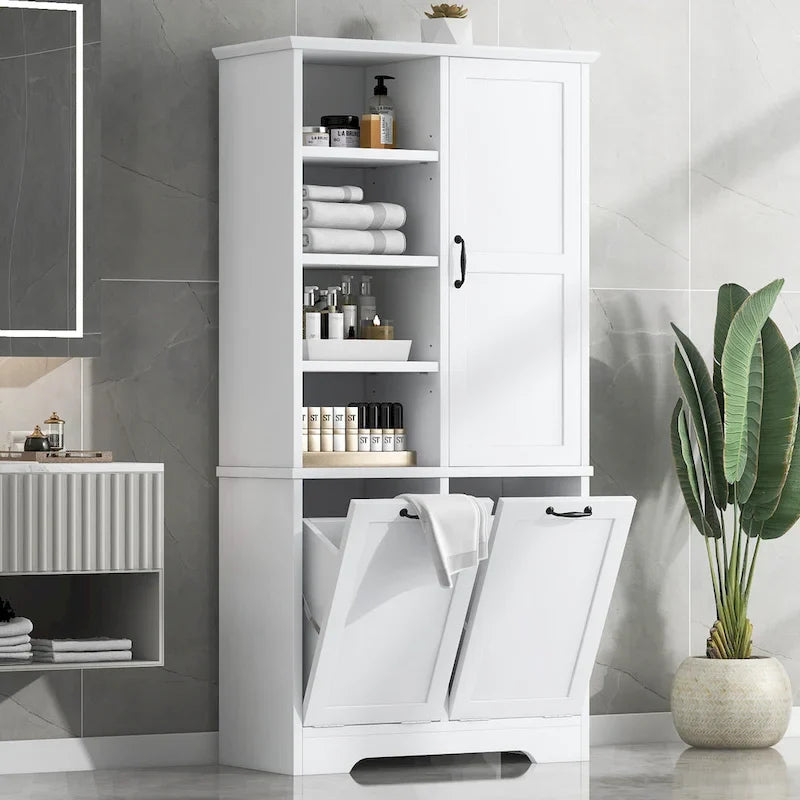 Multi-Functional Bathroom Storage Cabinet with Doors, Drawers, and Tilt-Out Laundry Hamper 6