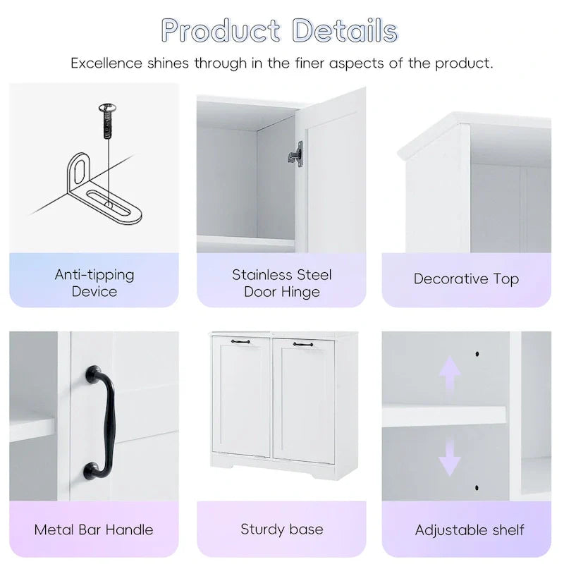 Multi-Functional Bathroom Storage Cabinet with Doors, Drawers, and Tilt-Out Laundry Hamper 8