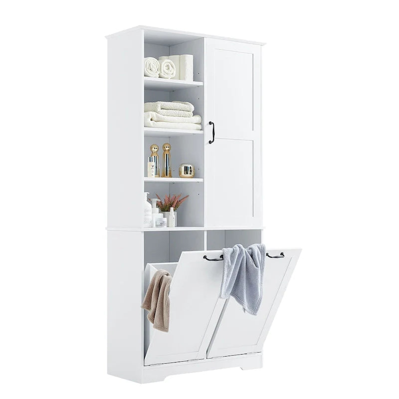 Multi-Functional Bathroom Storage Cabinet with Doors, Drawers, and Tilt-Out Laundry Hamper 10