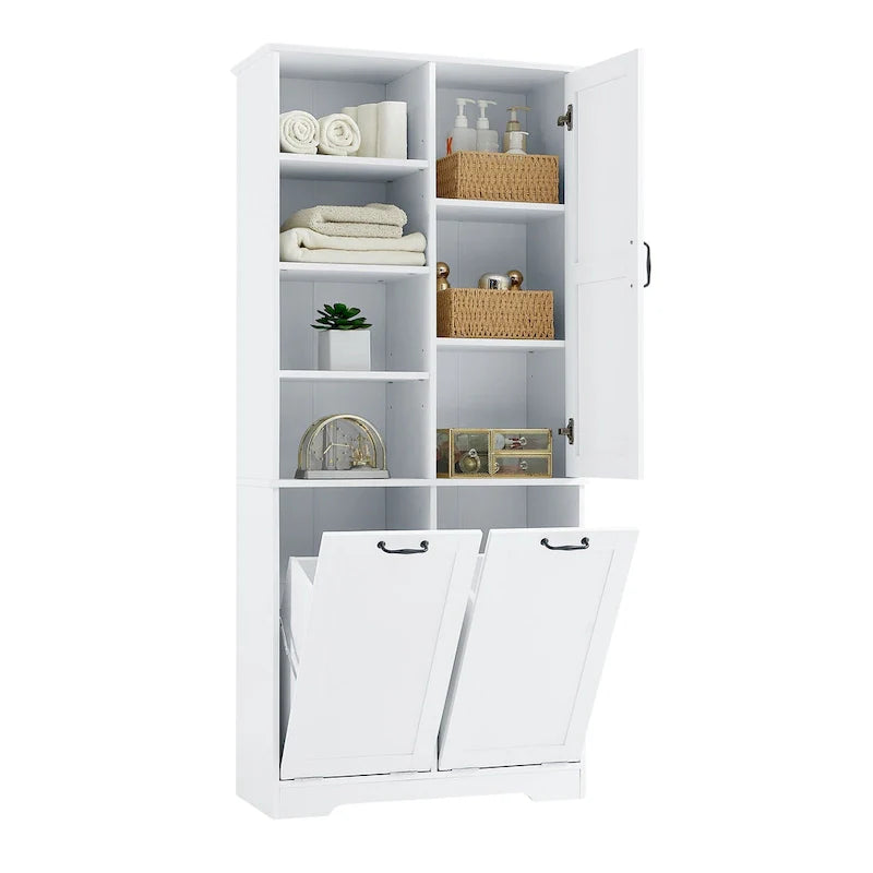 Multi-Functional Bathroom Storage Cabinet with Doors, Drawers, and Tilt-Out Laundry Hamper 11