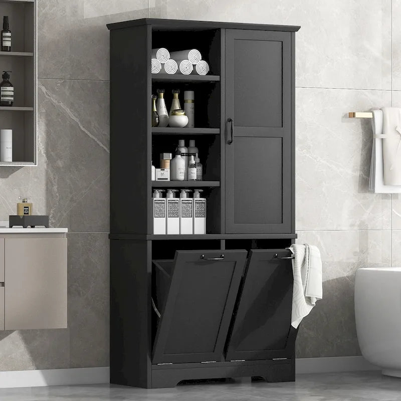 Multi-Functional Bathroom Storage Cabinet with Doors, Drawers, and Tilt-Out Laundry Hamper 12