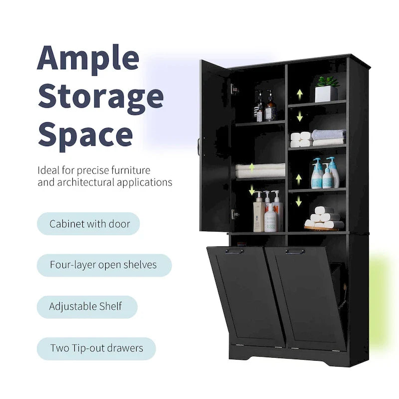 Multi-Functional Bathroom Storage Cabinet with Doors, Drawers, and Tilt-Out Laundry Hamper 13