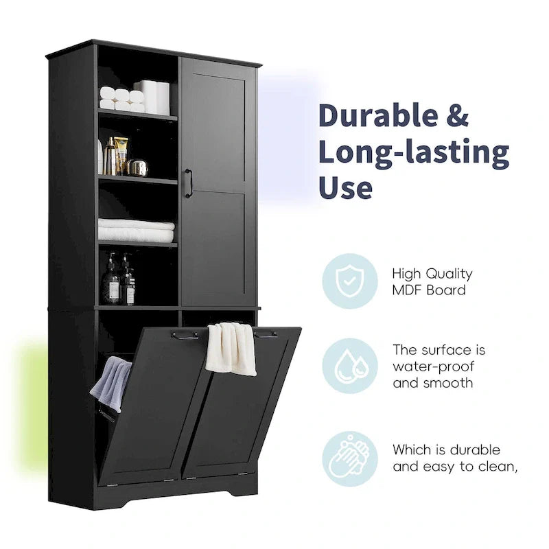 Multi-Functional Bathroom Storage Cabinet with Doors, Drawers, and Tilt-Out Laundry Hamper 14