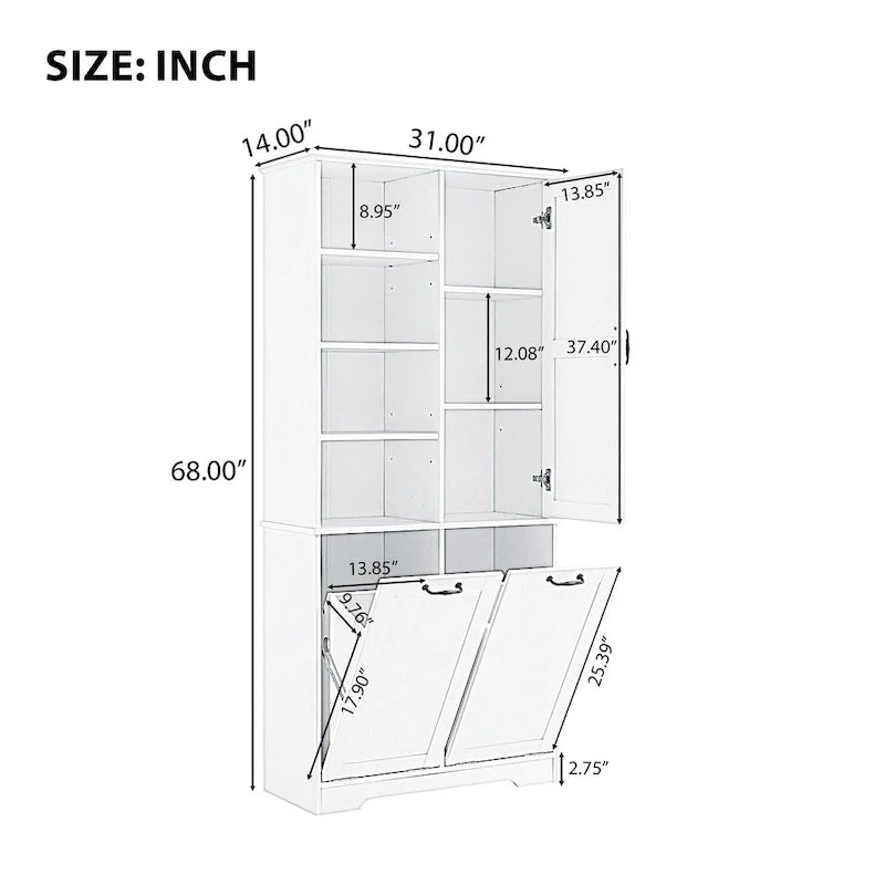 Multi-Functional Bathroom Storage Cabinet with Doors, Drawers, and Tilt-Out Laundry Hamper 16