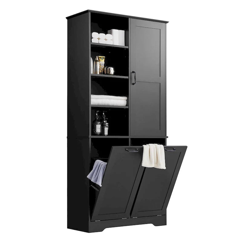 Multi-Functional Bathroom Storage Cabinet with Doors, Drawers, and Tilt-Out Laundry Hamper 17