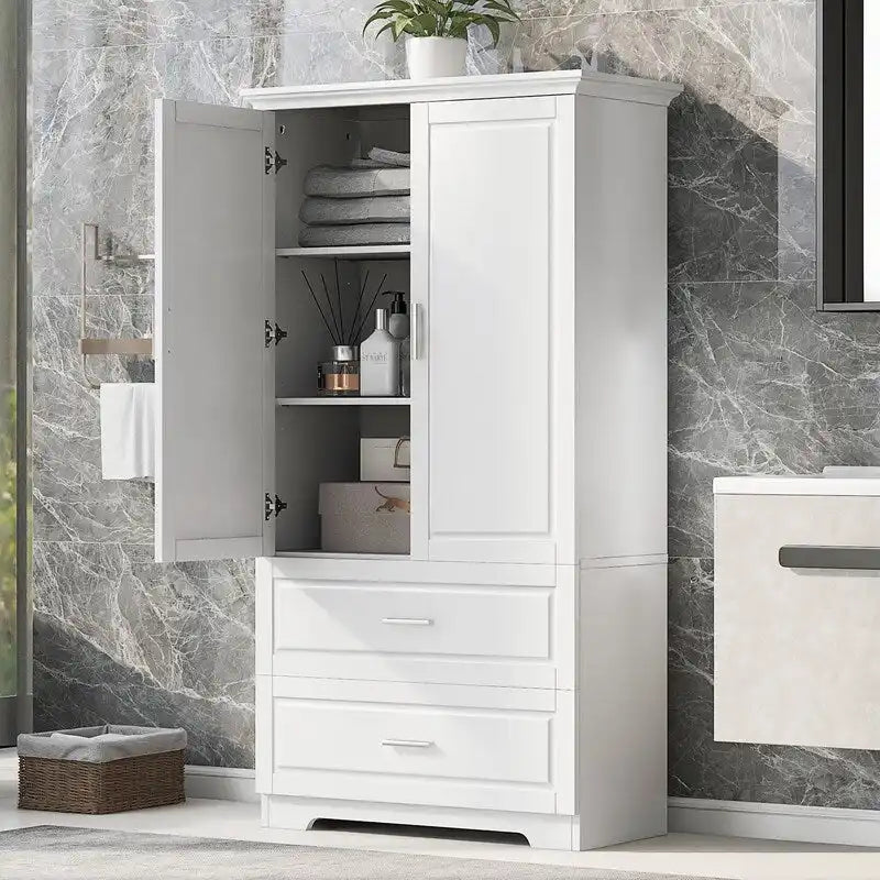 2-Door Bathroom Storage Cabinet with Drawers and Adjustable Shelf 1