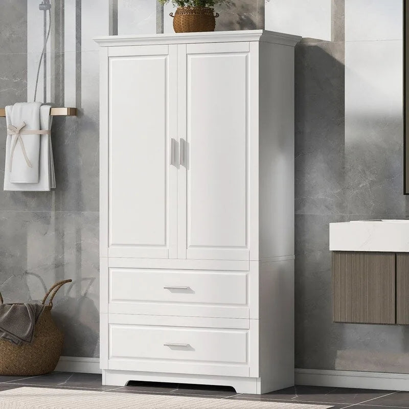2-Door Bathroom Storage Cabinet with Drawers and Adjustable Shelf 2