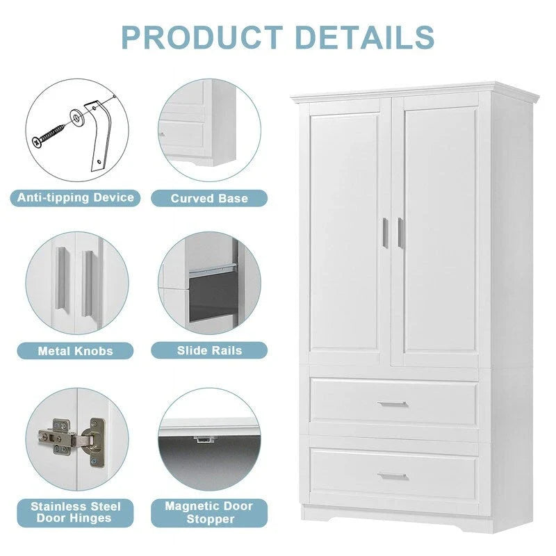 2-Door Bathroom Storage Cabinet with Drawers and Adjustable Shelf 4