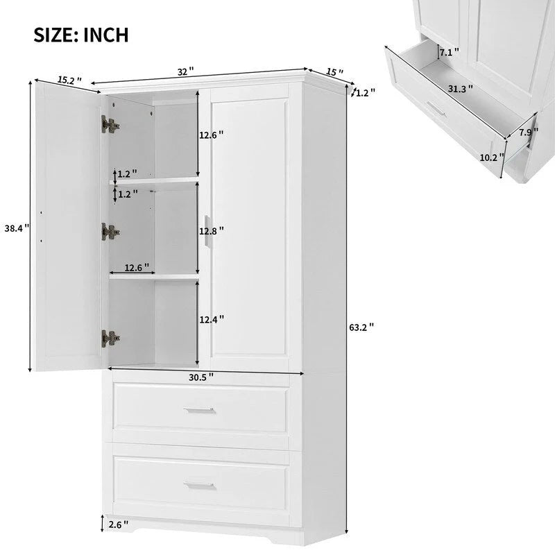 2-Door Bathroom Storage Cabinet with Drawers and Adjustable Shelf 7