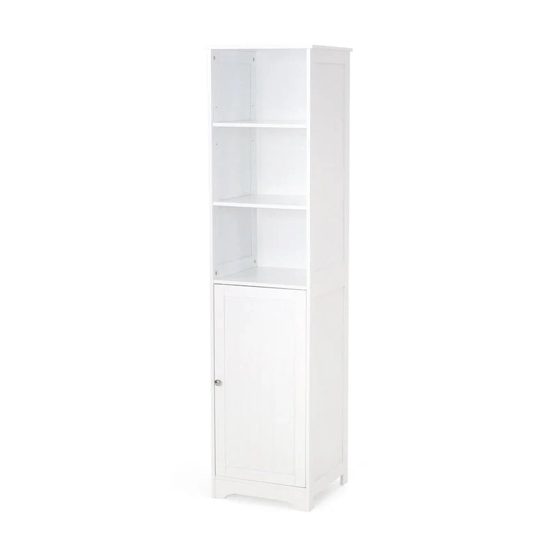 63-Inch White Freestanding Bathroom Linen Cabinet with Adjustable Shelves and Single Door 1