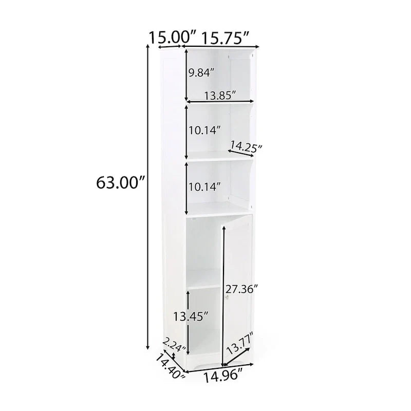 63-Inch White Freestanding Bathroom Linen Cabinet with Adjustable Shelves and Single Door 7