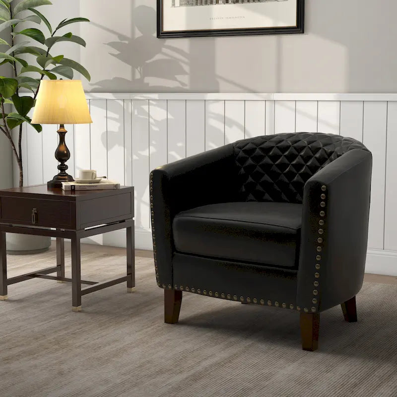 Ethan Barrel Accent Chair in PU Leather with Nailhead Detailing 36