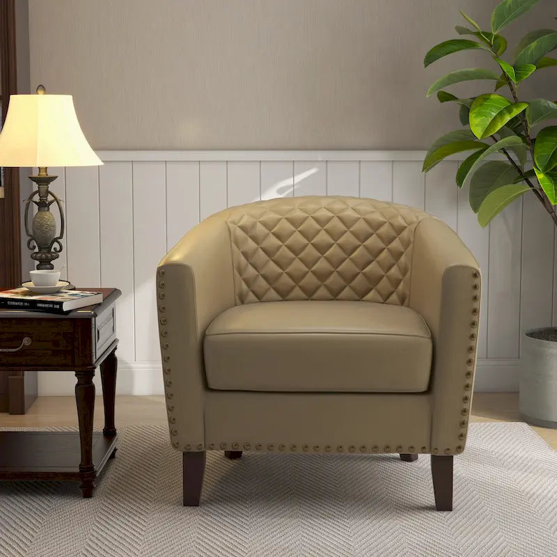 Ethan Barrel Accent Chair in PU Leather with Nailhead Detailing 38