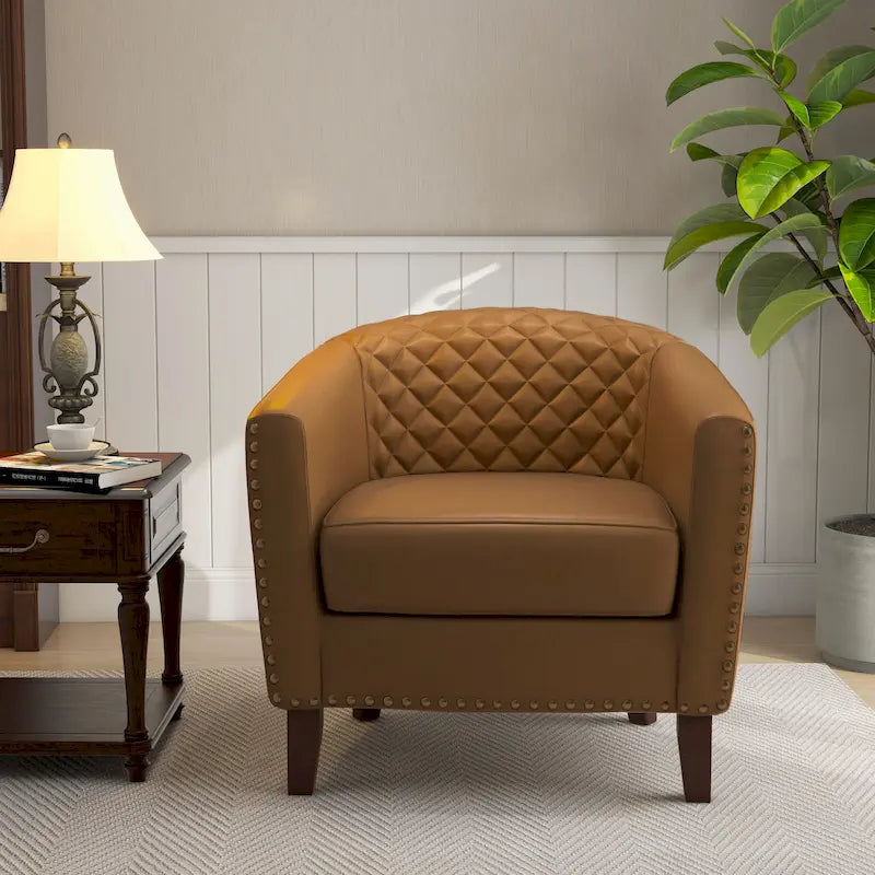 Ethan Barrel Accent Chair in PU Leather with Nailhead Detailing 40