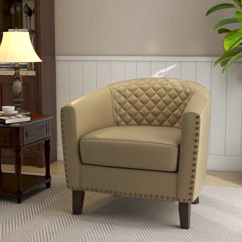 Ethan Barrel Accent Chair in PU Leather with Nailhead Detailing 2