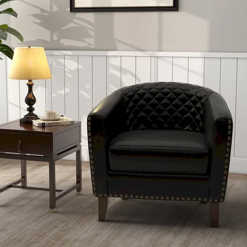 Ethan Barrel Accent Chair in PU Leather with Nailhead Detailing 3