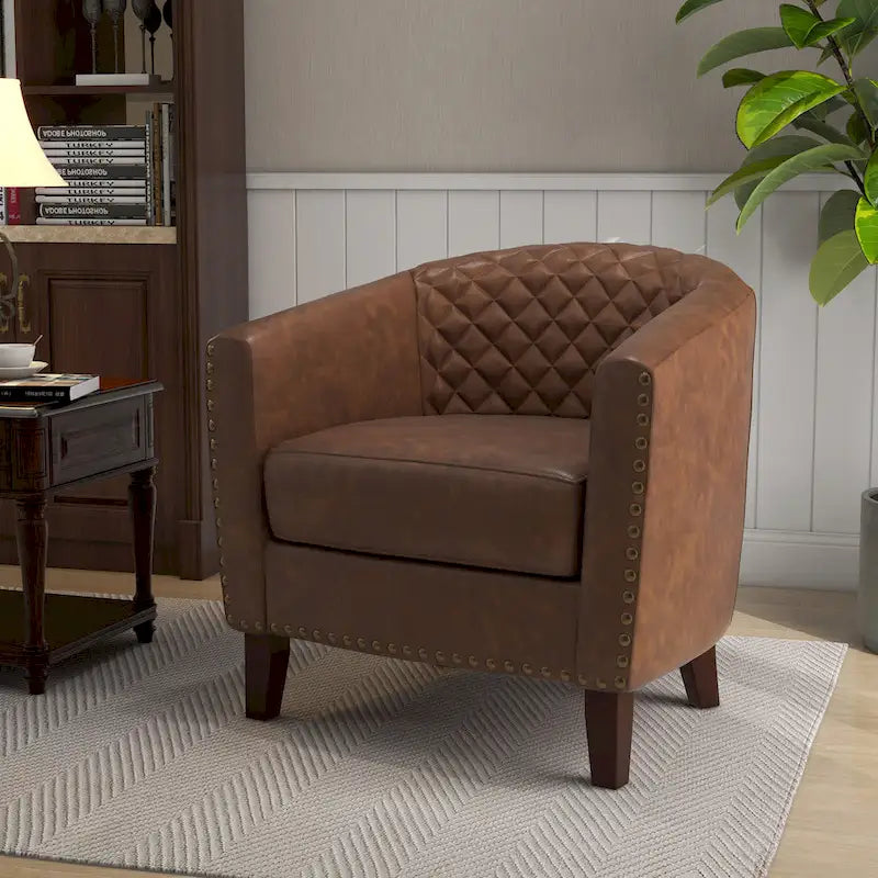 Ethan Barrel Accent Chair in PU Leather with Nailhead Detailing 5