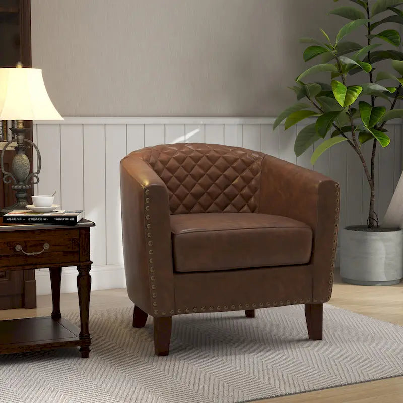 Ethan Barrel Accent Chair in PU Leather with Nailhead Detailing 6
