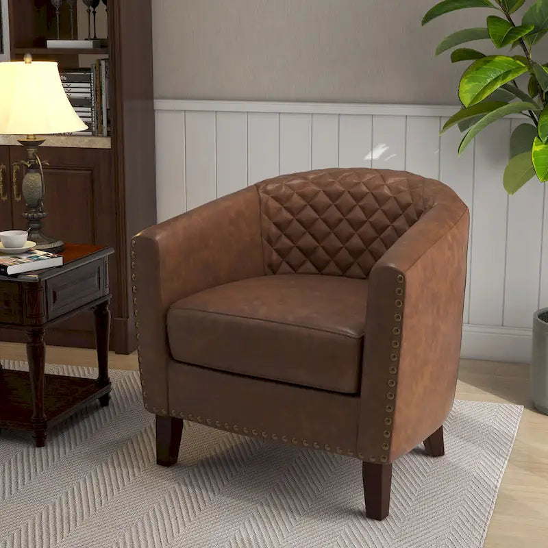 Ethan Barrel Accent Chair in PU Leather with Nailhead Detailing 7