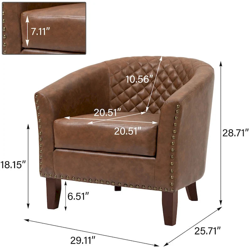 Ethan Barrel Accent Chair in PU Leather with Nailhead Detailing 8