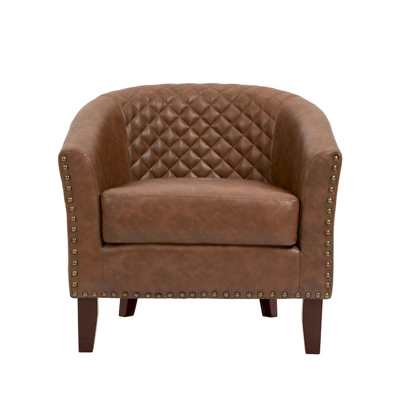 Ethan Barrel Accent Chair in PU Leather with Nailhead Detailing 9