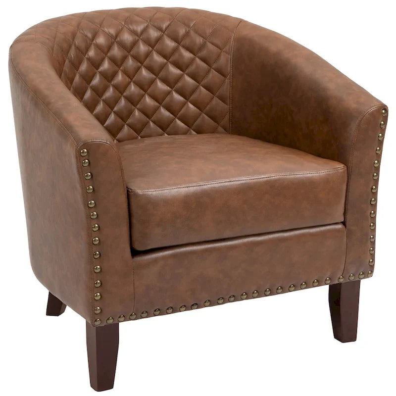 Ethan Barrel Accent Chair in PU Leather with Nailhead Detailing 10