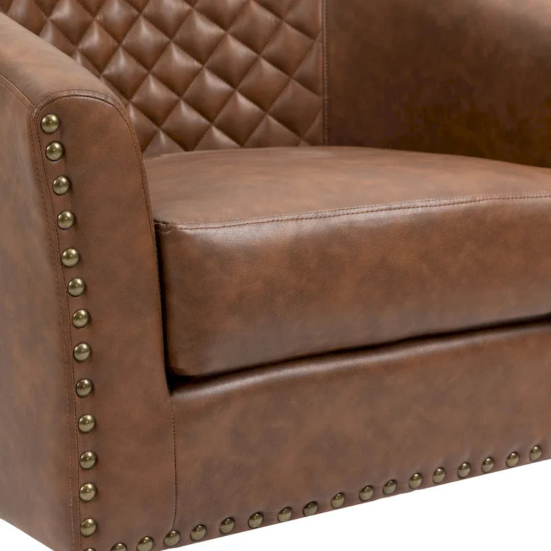 Ethan Barrel Accent Chair in PU Leather with Nailhead Detailing 12