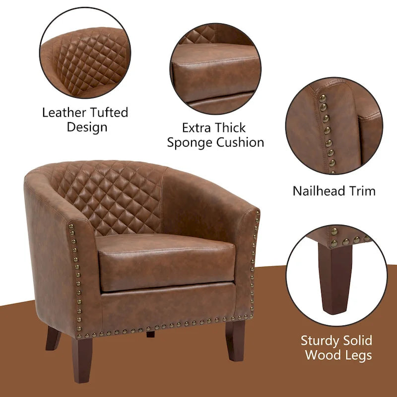 Ethan Barrel Accent Chair in PU Leather with Nailhead Detailing 14