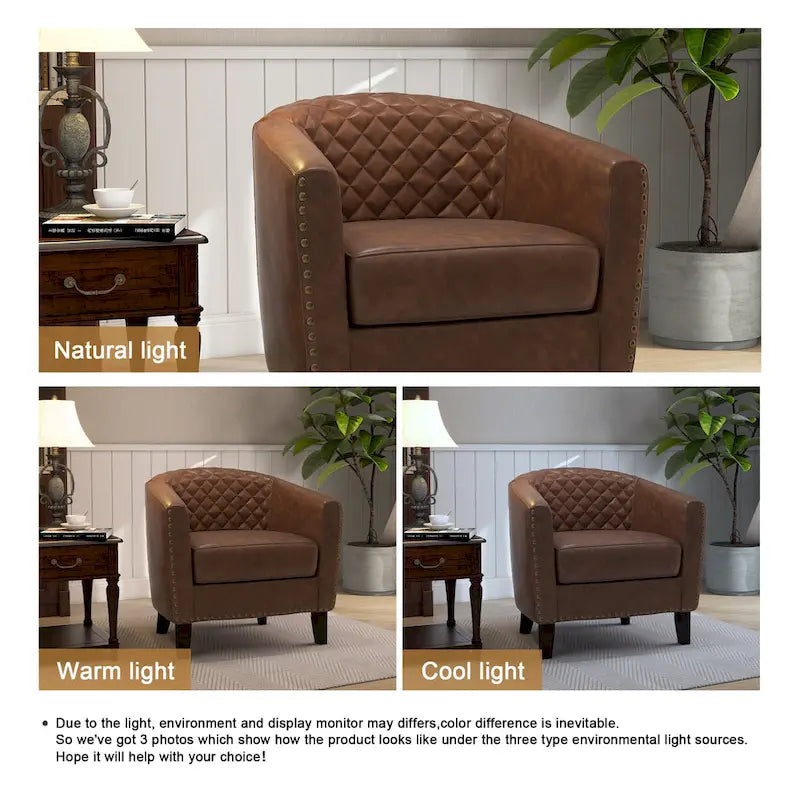 Ethan Barrel Accent Chair in PU Leather with Nailhead Detailing 16